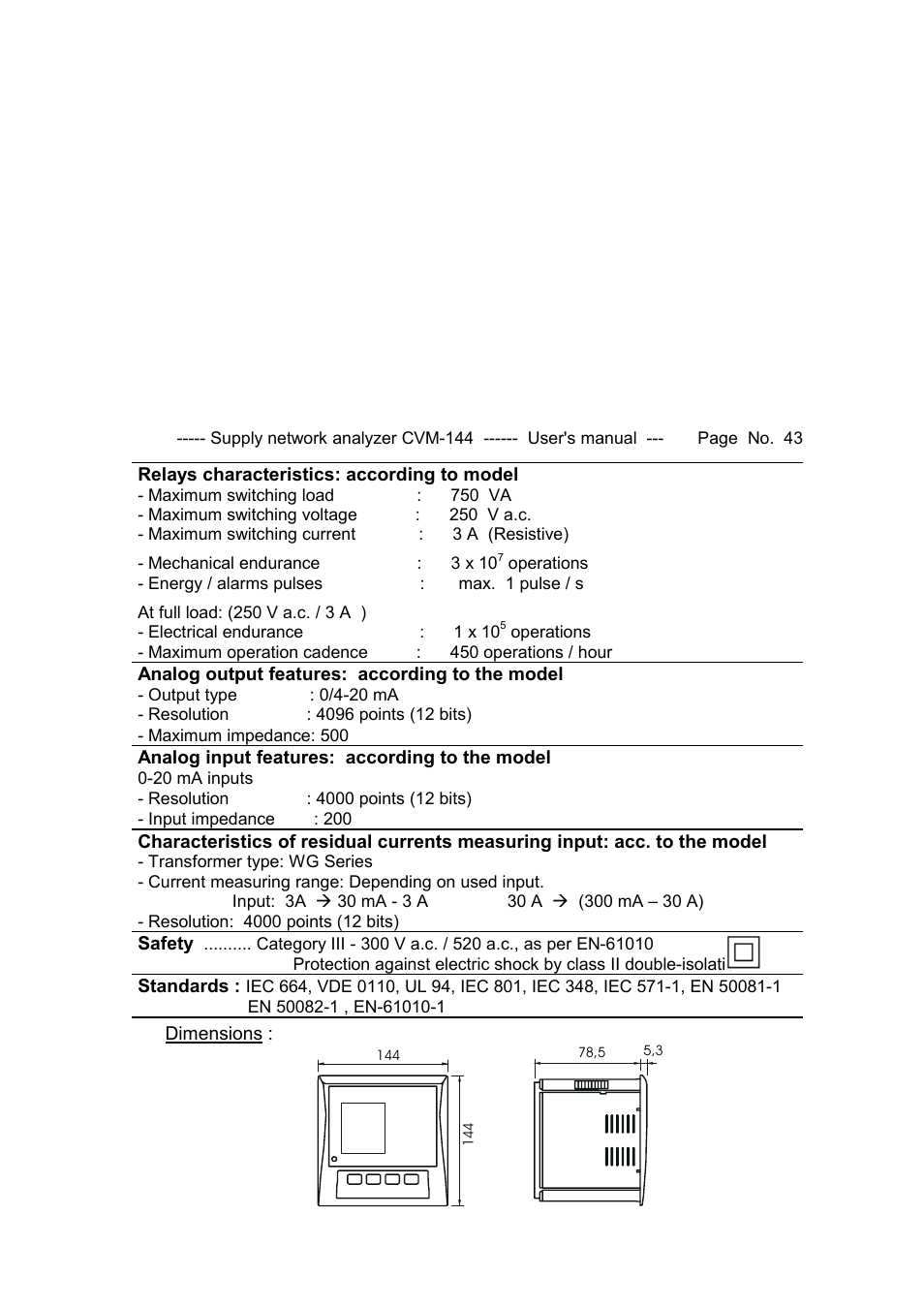 CIRCUTOR CVM144 Series User Manual | Page 44 / 58
