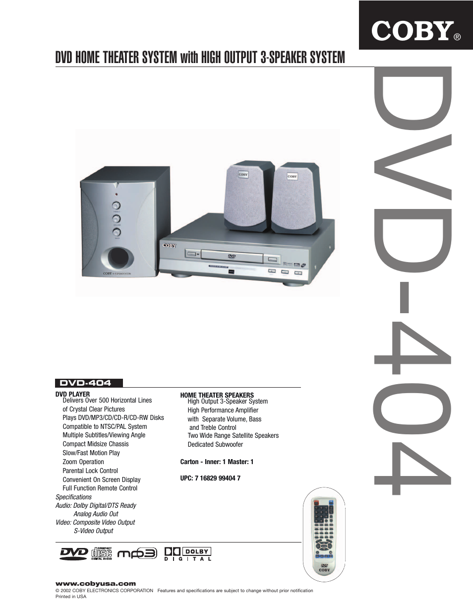 COBY DVD404 User Manual | 1 page