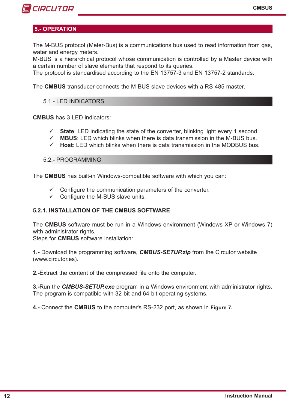 Installation of the cmbus software, Operation | CIRCUTOR CMBUS series User Manual | Page 12 / 24