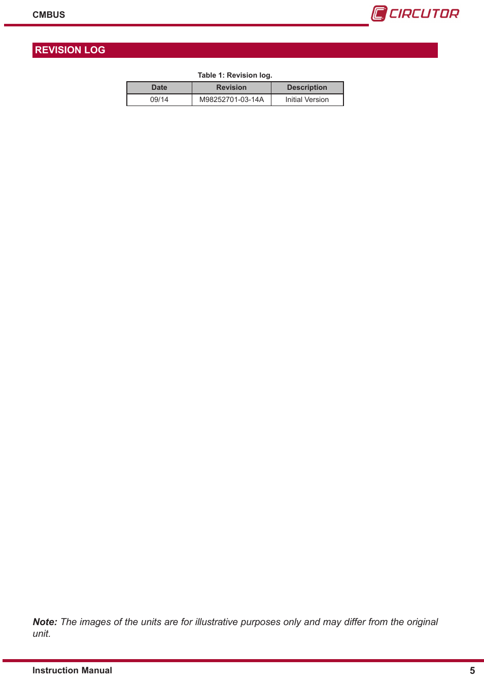 Revision log | CIRCUTOR CMBUS series User Manual | Page 5 / 24
