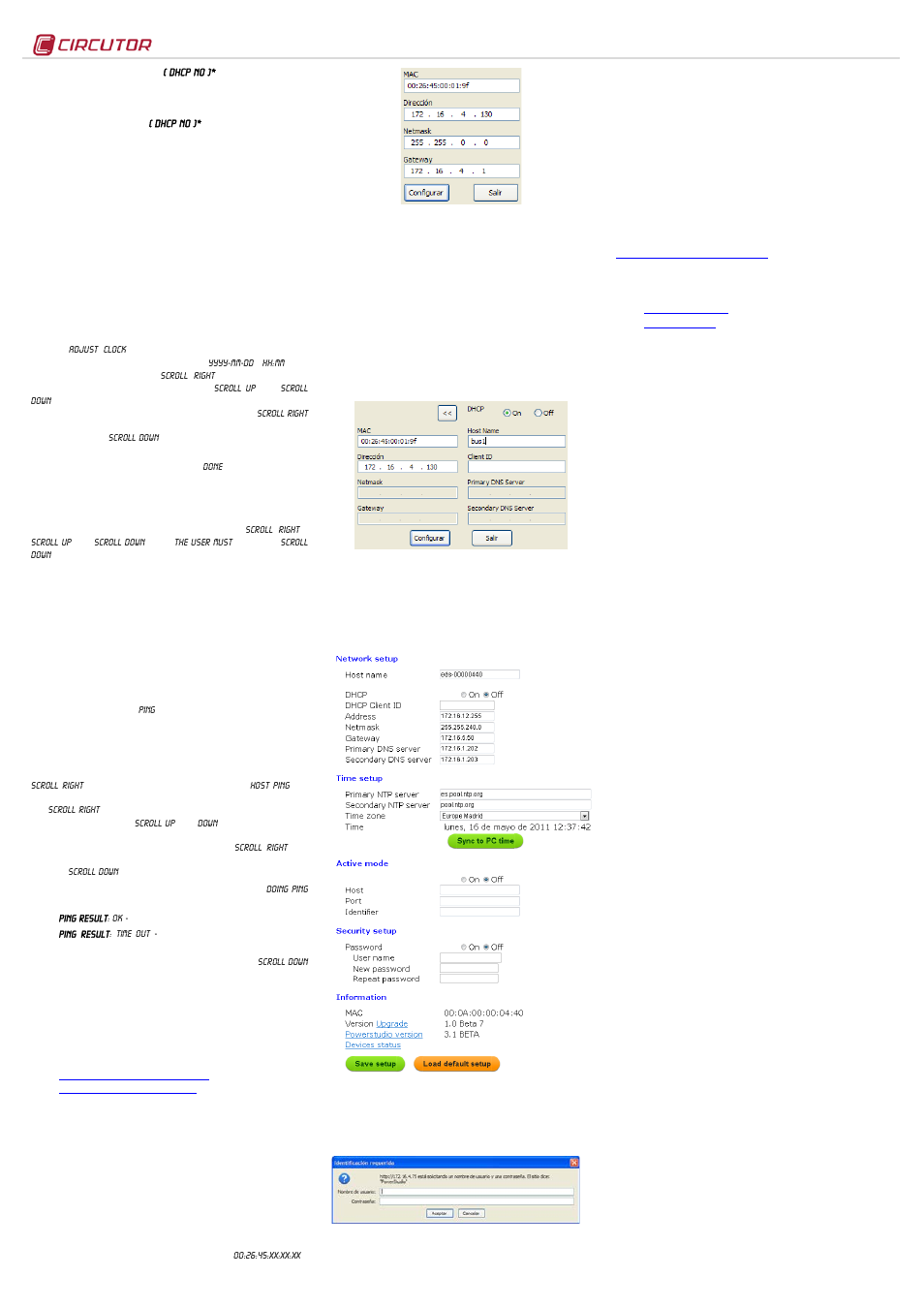 Secondary dns - ( dhcp no ), Other setups - ( dhcp no ), Manual date and time setup | Ping system, Network parameters setup (software), Web server, Xml server, Digital inputs, Digital outputs, Rs-485 expansion bus | CIRCUTOR EDS Series User Manual | Page 2 / 5