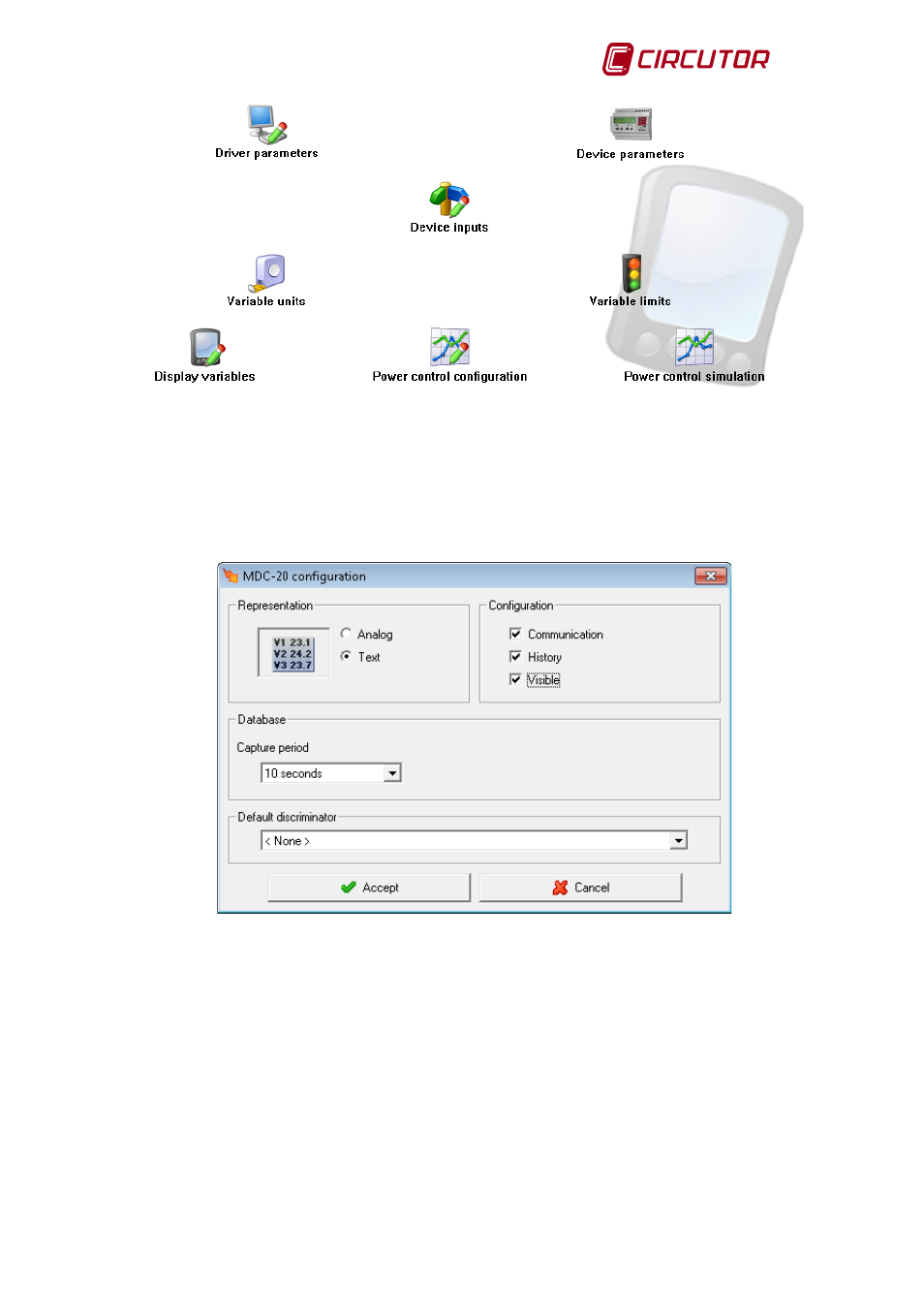 1 driver parameters, 2 device parameters, Driver parameters | Device parameters | CIRCUTOR MDC-20 User Manual | Page 25 / 58
