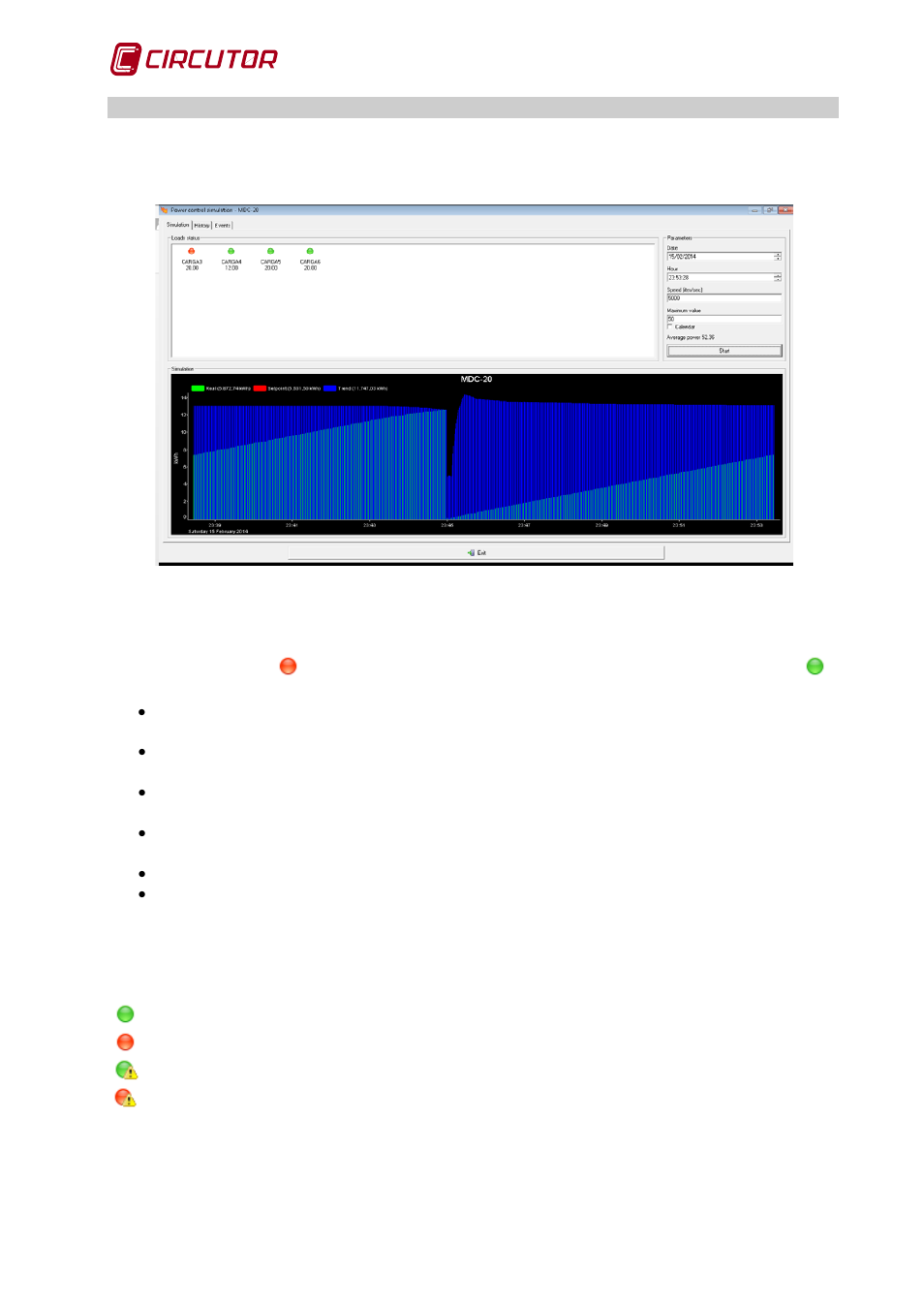 2 power control simulation, 1 simulation, 2 simulation log | Power, Control, Simulation, Simulation log | CIRCUTOR MDC-20 User Manual | Page 46 / 58