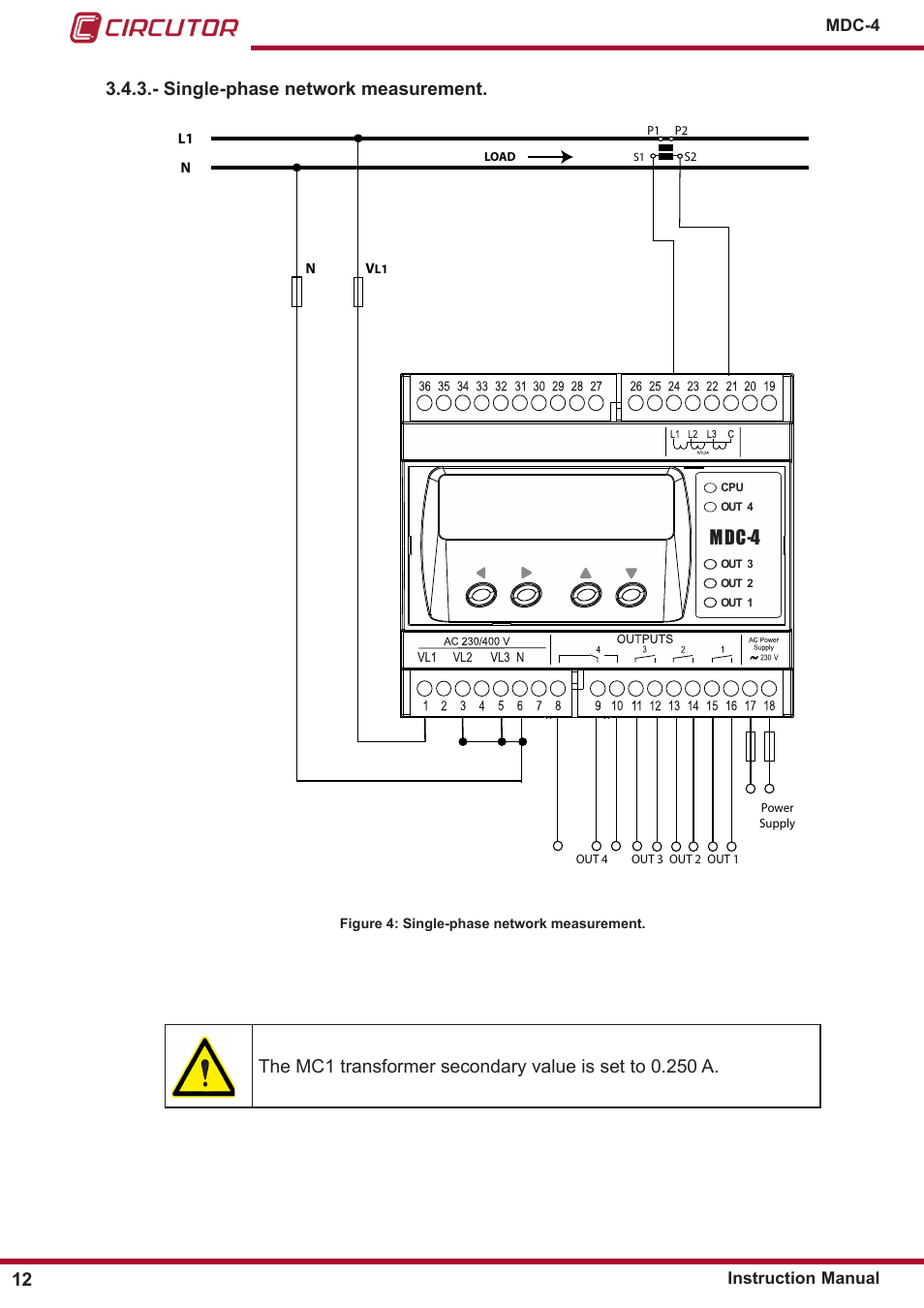Single-phase network measurement, 3�4�3�- single-phase network measurement� mdc-4 | CIRCUTOR MDC-4 User Manual | Page 12 / 30