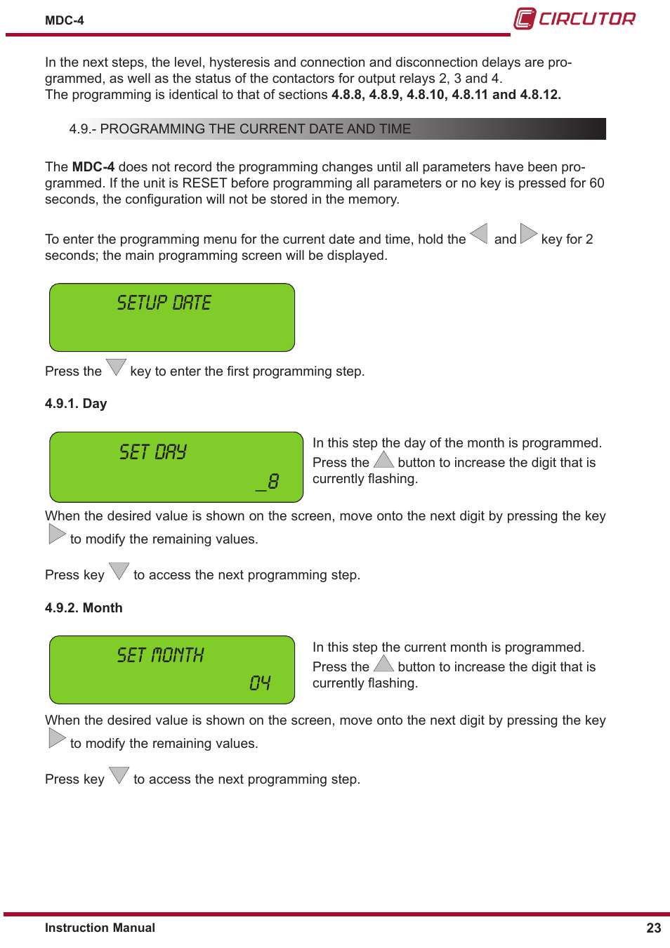 Month, Set day _8, Setup date | Set month 04 | CIRCUTOR MDC-4 User Manual | Page 23 / 30