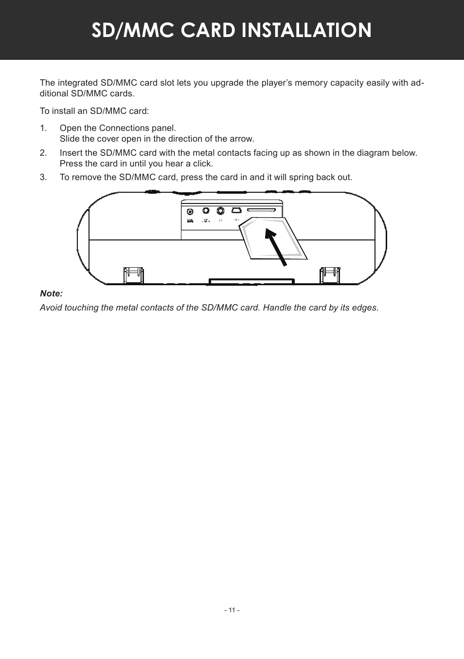 Sd/mmc card installation | COBY electronic MP-C351 User Manual | Page 11 / 32