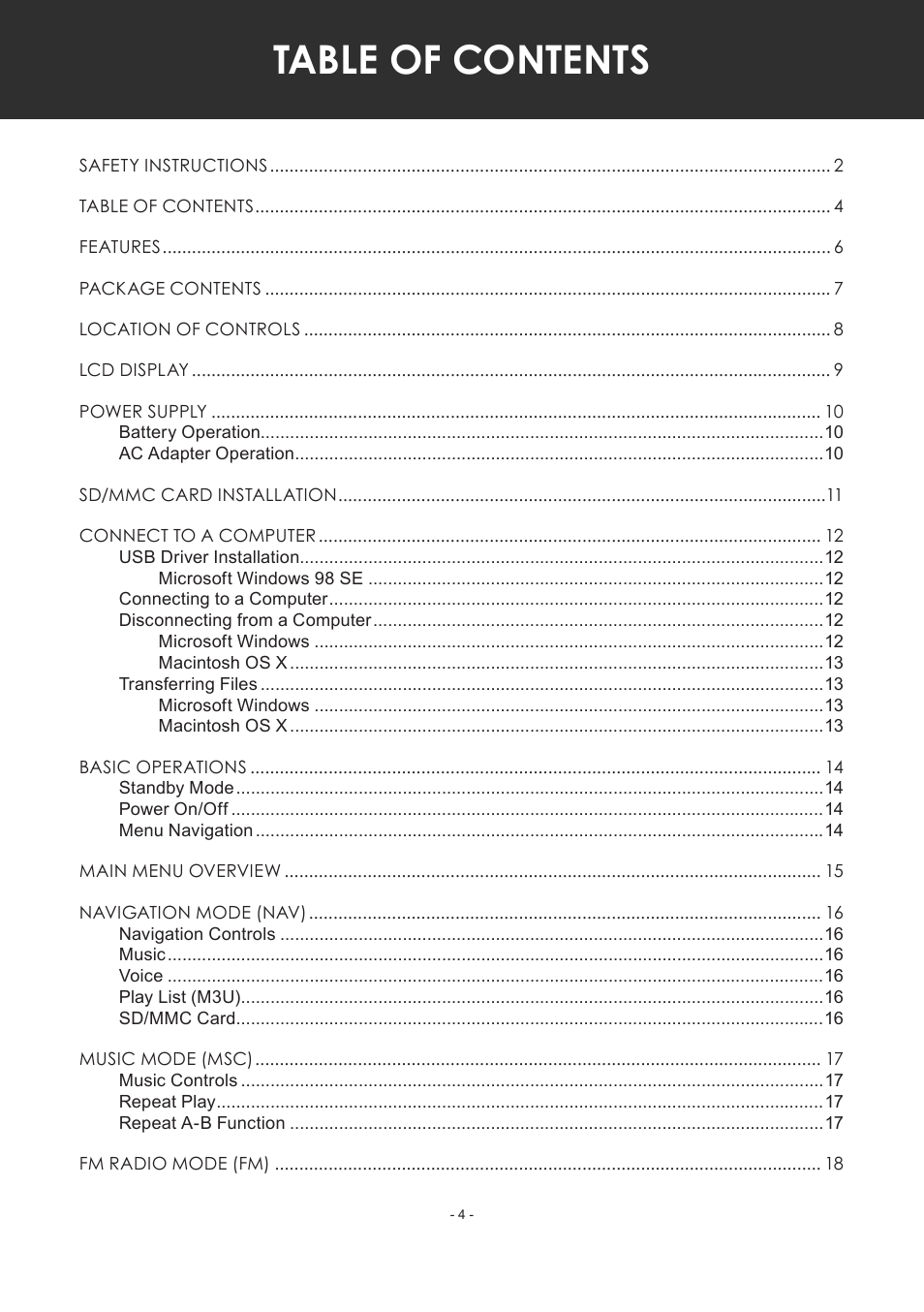 COBY electronic MP-C351 User Manual | Page 4 / 32