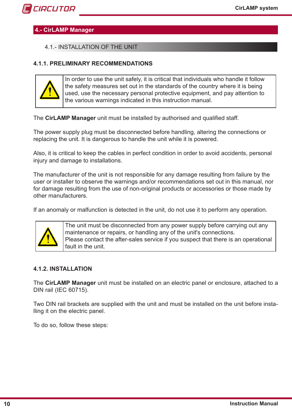 CIRCUTOR CIRLAMP Series User Manual | Page 10 / 102