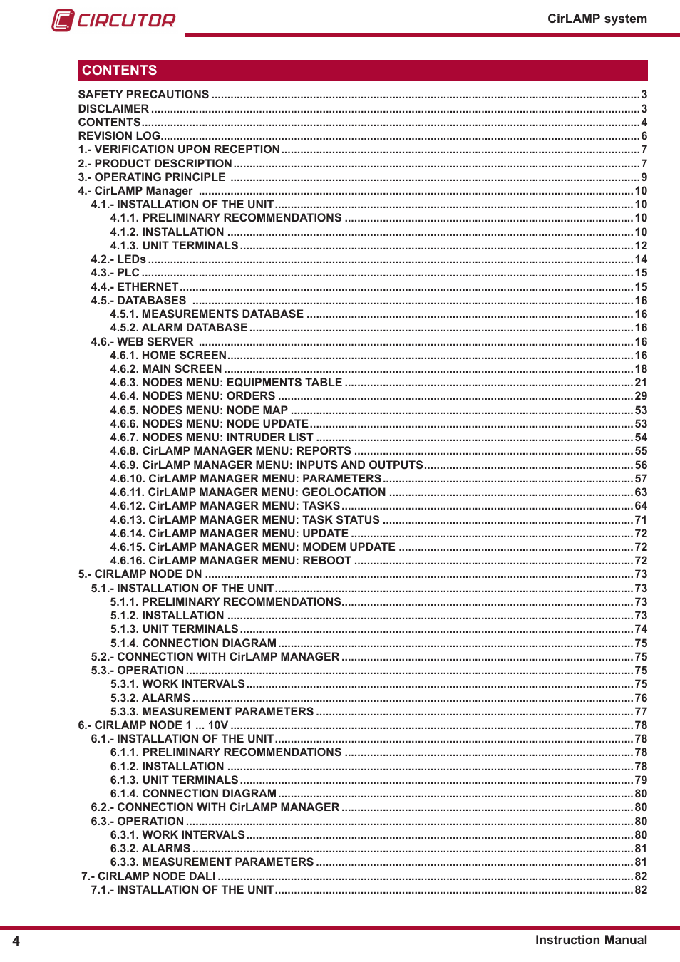 CIRCUTOR CIRLAMP Series User Manual | Page 4 / 102
