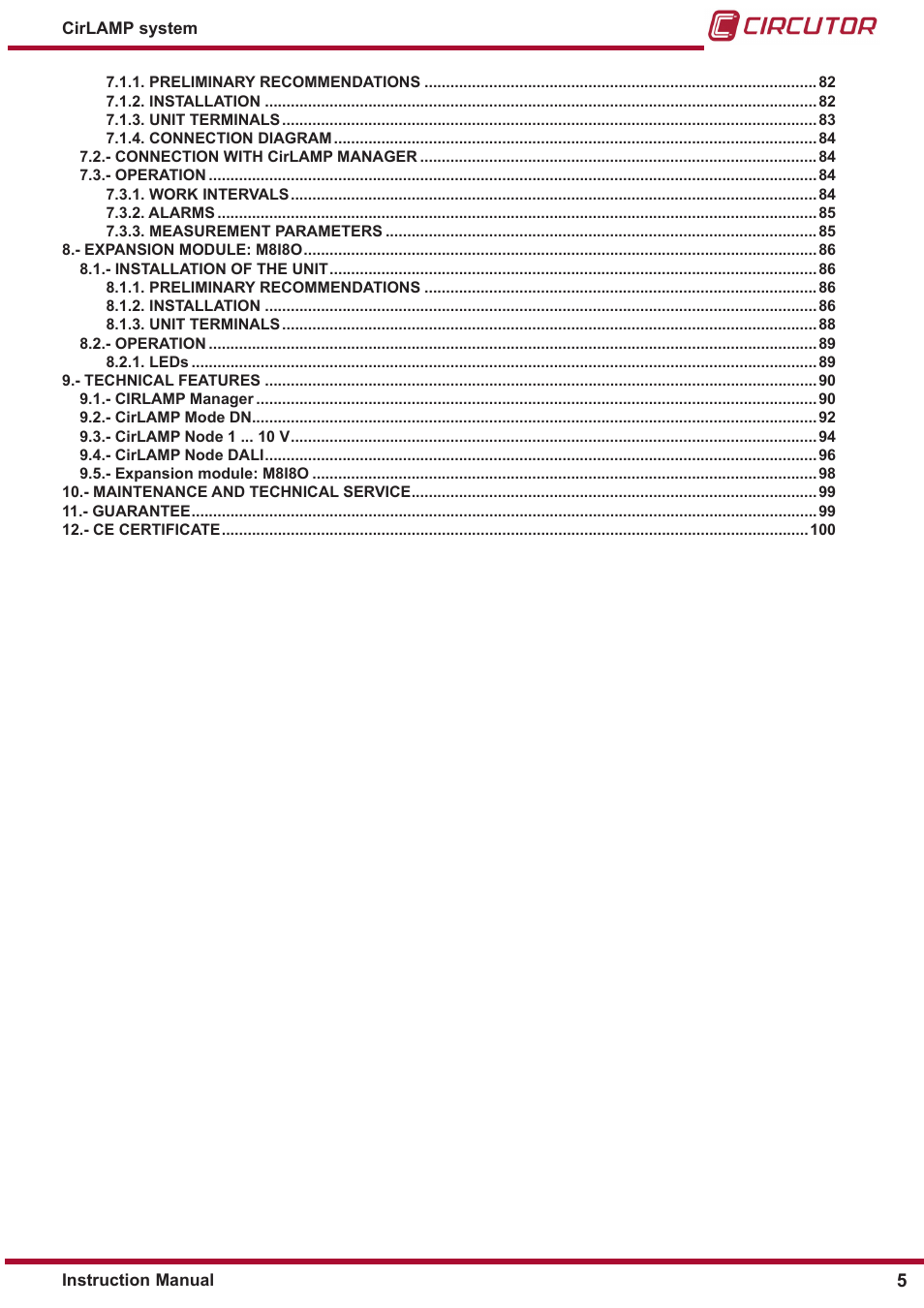 CIRCUTOR CIRLAMP Series User Manual | Page 5 / 102