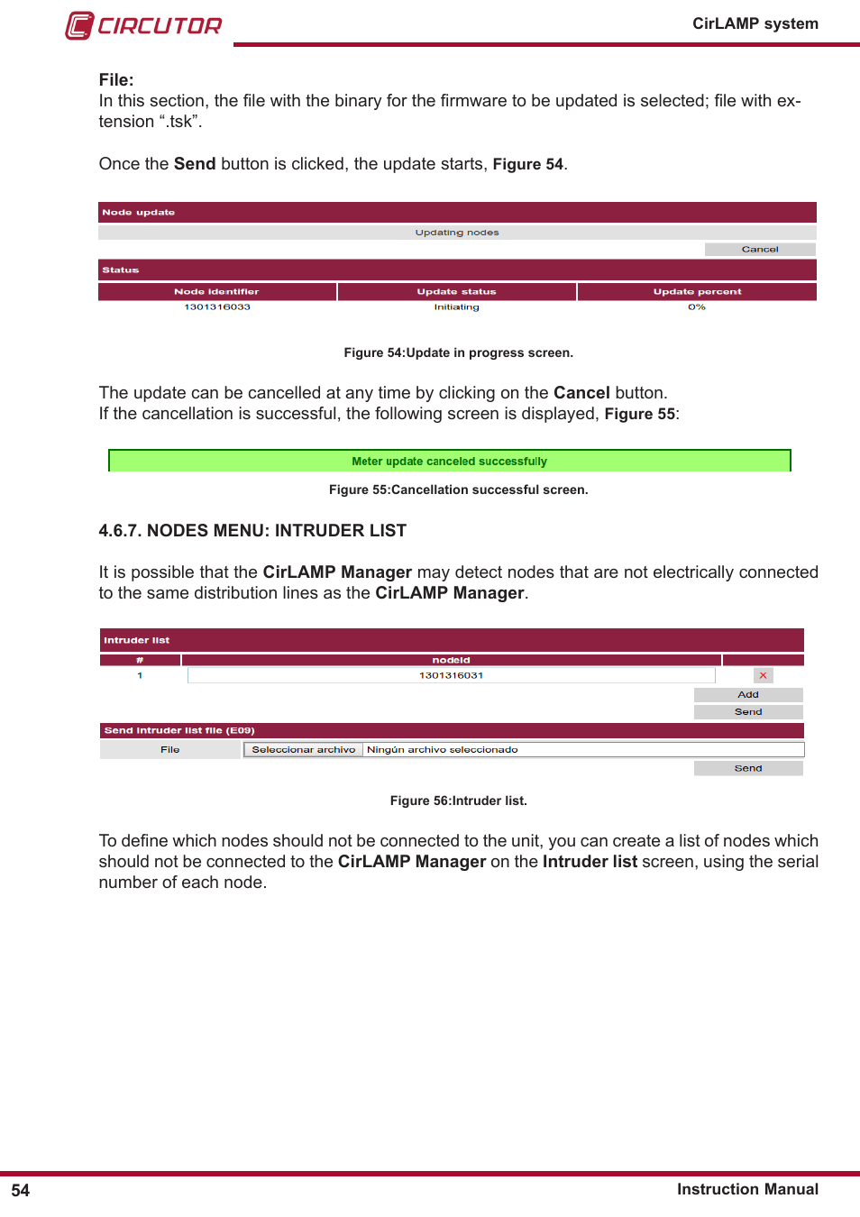 Nodes menu: intruder list | CIRCUTOR CIRLAMP Series User Manual | Page 54 / 102