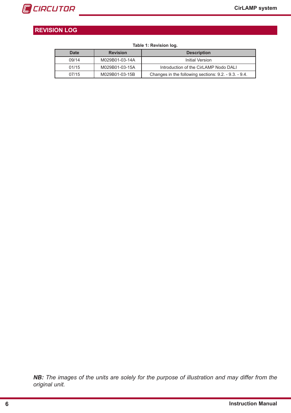 Revision log | CIRCUTOR CIRLAMP Series User Manual | Page 6 / 102