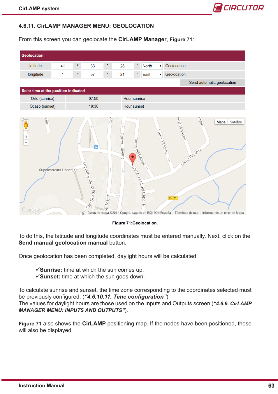 Cirlamp manager menu: geolocation | CIRCUTOR CIRLAMP Series User Manual | Page 63 / 102