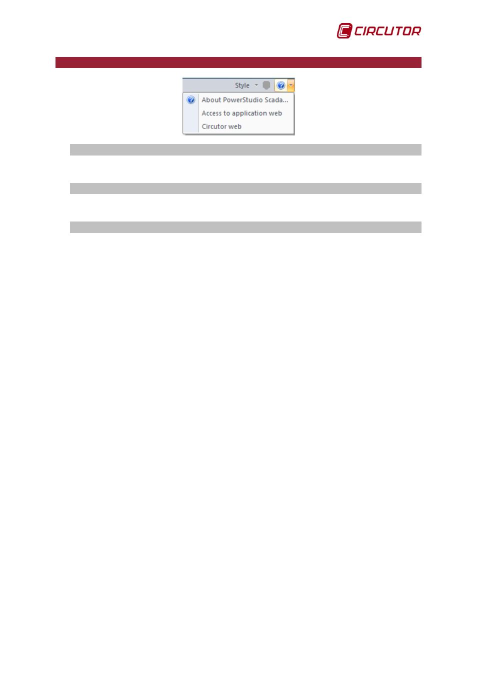 Help menu, About, Powerstudio | Scada, Access, Application, Circutor | CIRCUTOR PowerStudio Series User Manual | Page 101 / 110