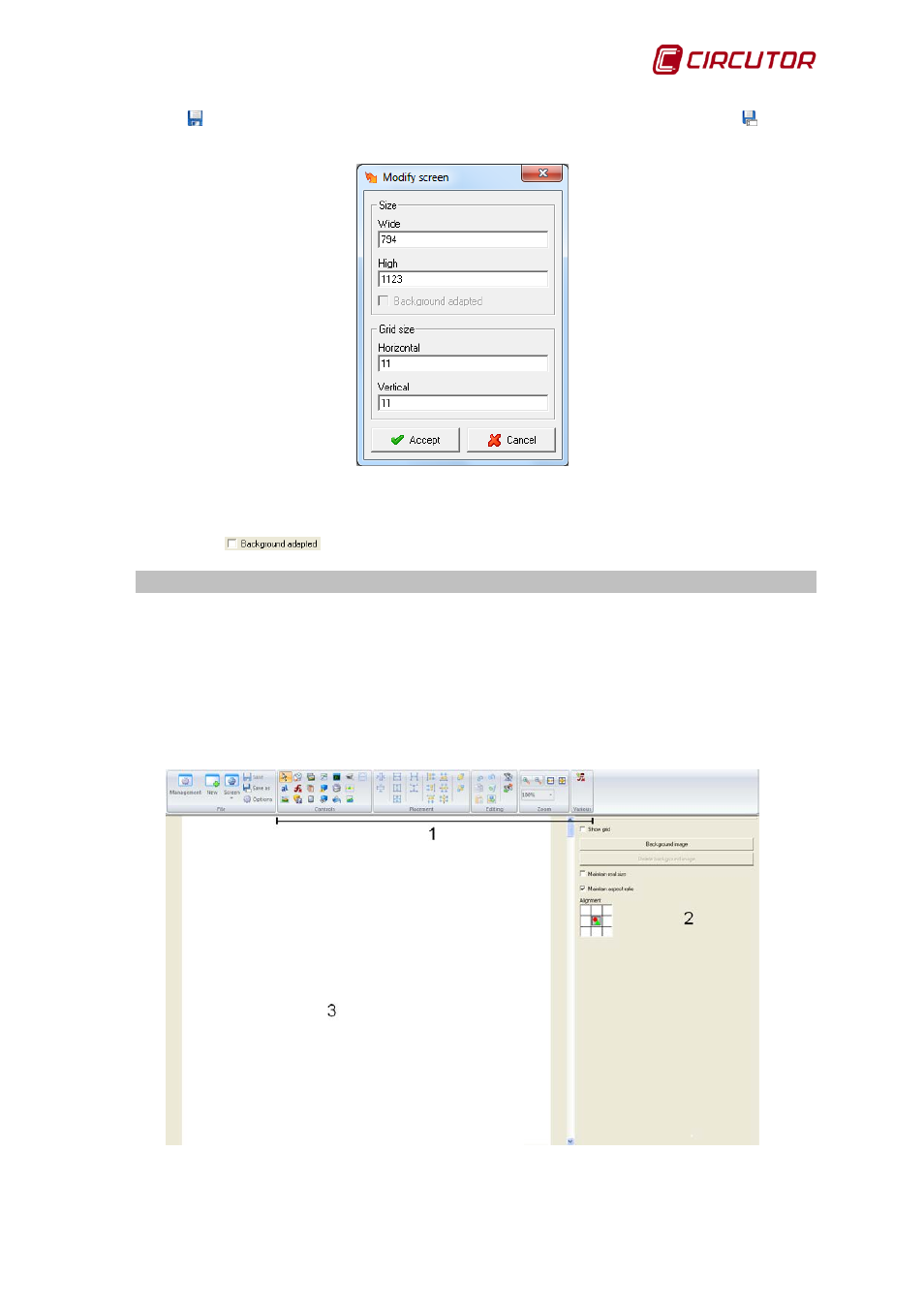 Editing, Scada, Screens | Editing scada screens | CIRCUTOR PowerStudio Series User Manual | Page 45 / 110