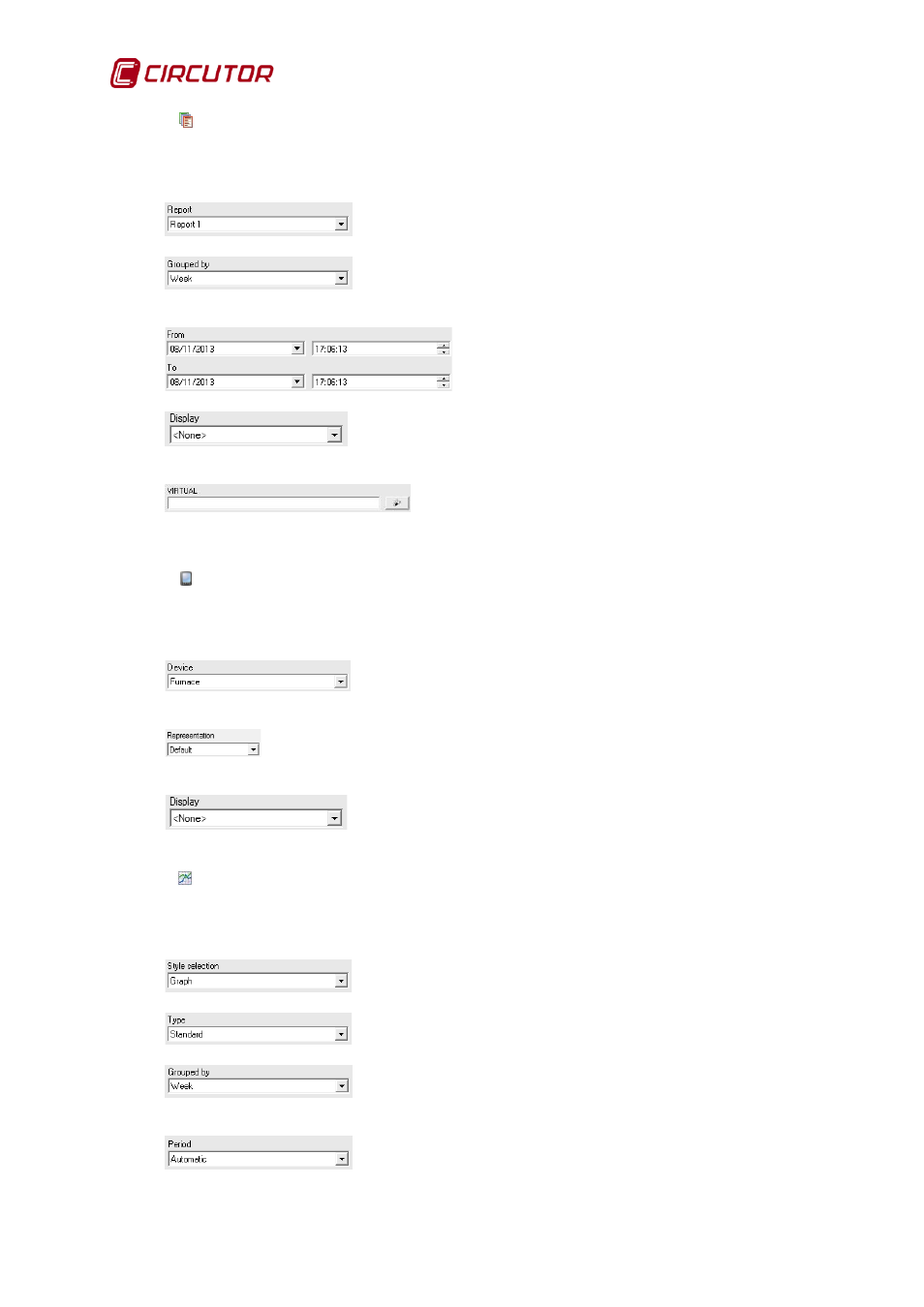 2 report control, 3 device control, 4 graph / table control | Report control, Device control, Graph / table control | CIRCUTOR PowerStudio Series User Manual | Page 48 / 110