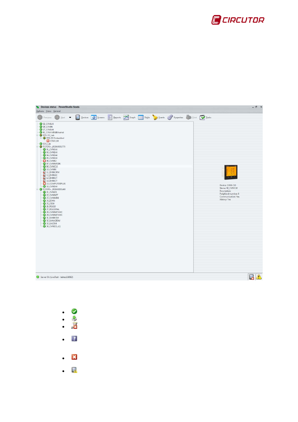 7 displaying device status, Displaying device status | CIRCUTOR PowerStudio Series User Manual | Page 21 / 110
