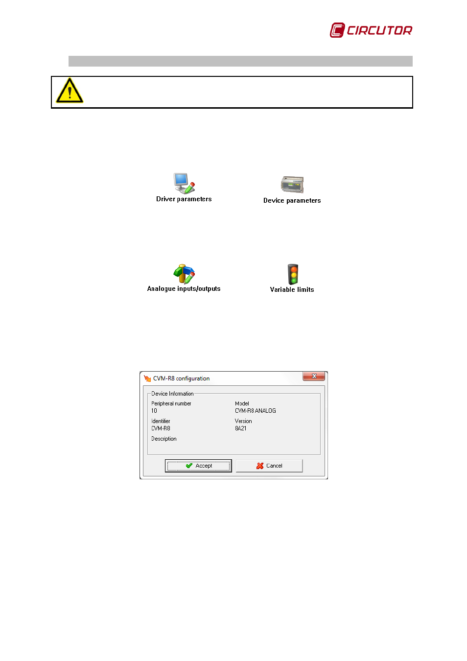 Driver options, 1 device parameters, Cvm-r8 | Device parameters, 1 driver options | CIRCUTOR PowerStudio Series User Manual | Page 143 / 292