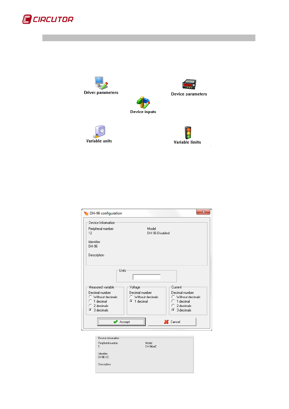 Driver options, 1 device parameters, Dh-96 | Device parameters | CIRCUTOR PowerStudio Series User Manual | Page 148 / 292