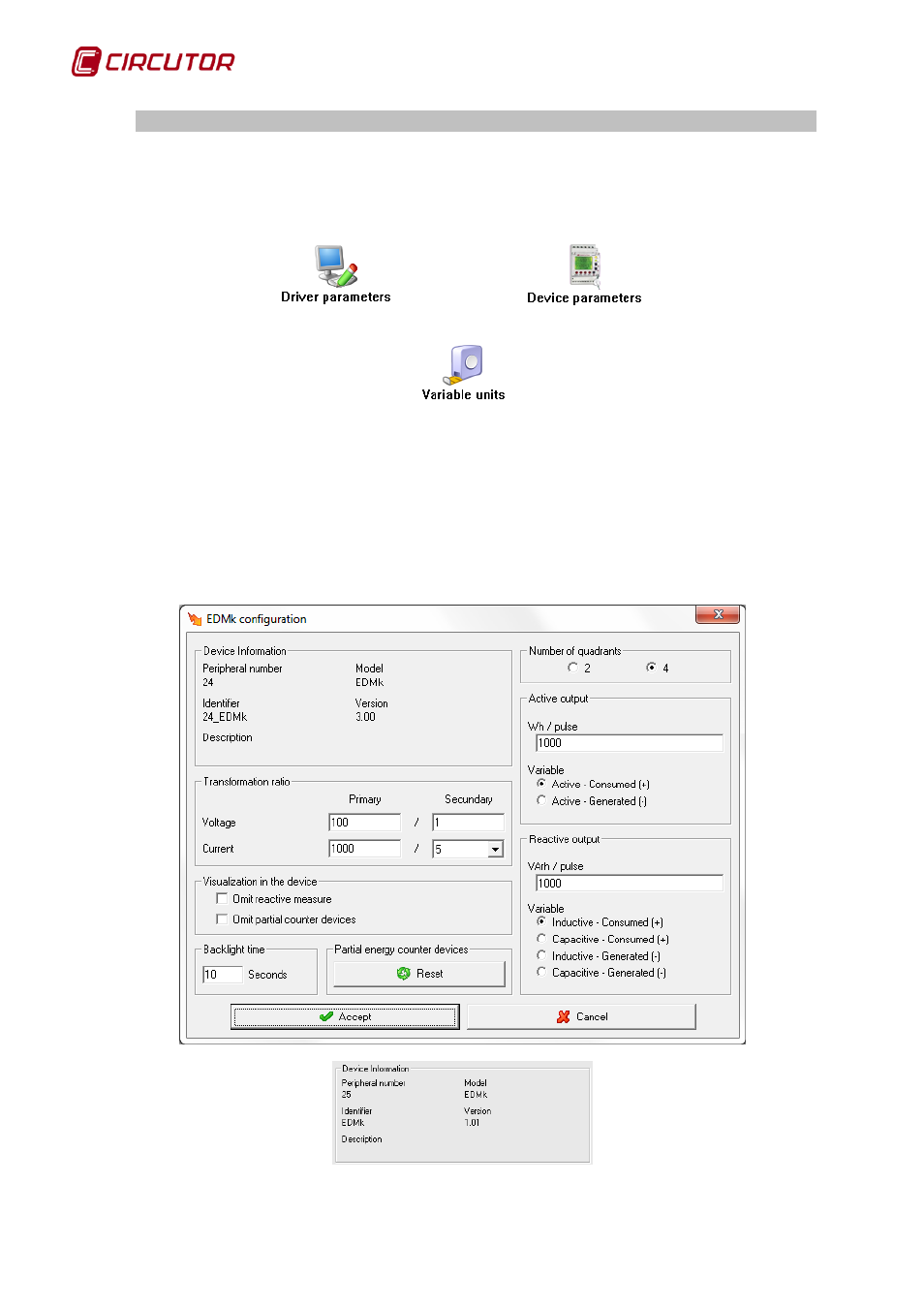 Driver options, 1 device parameters, Device parameters | CIRCUTOR PowerStudio Series User Manual | Page 154 / 292