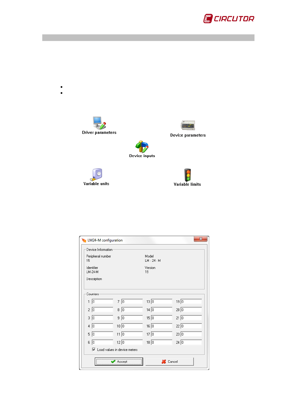 Driver options, 1 device parameters, Lm-24 | Device parameters | CIRCUTOR PowerStudio Series User Manual | Page 177 / 292