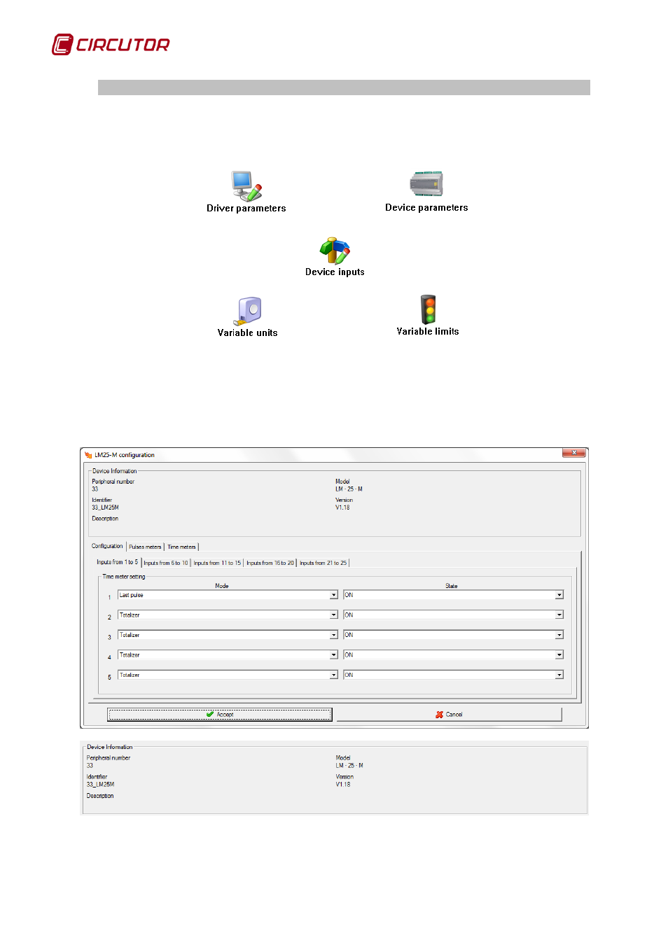 Driver options, 1 device parameters, Lm25 | Device parameters | CIRCUTOR PowerStudio Series User Manual | Page 182 / 292