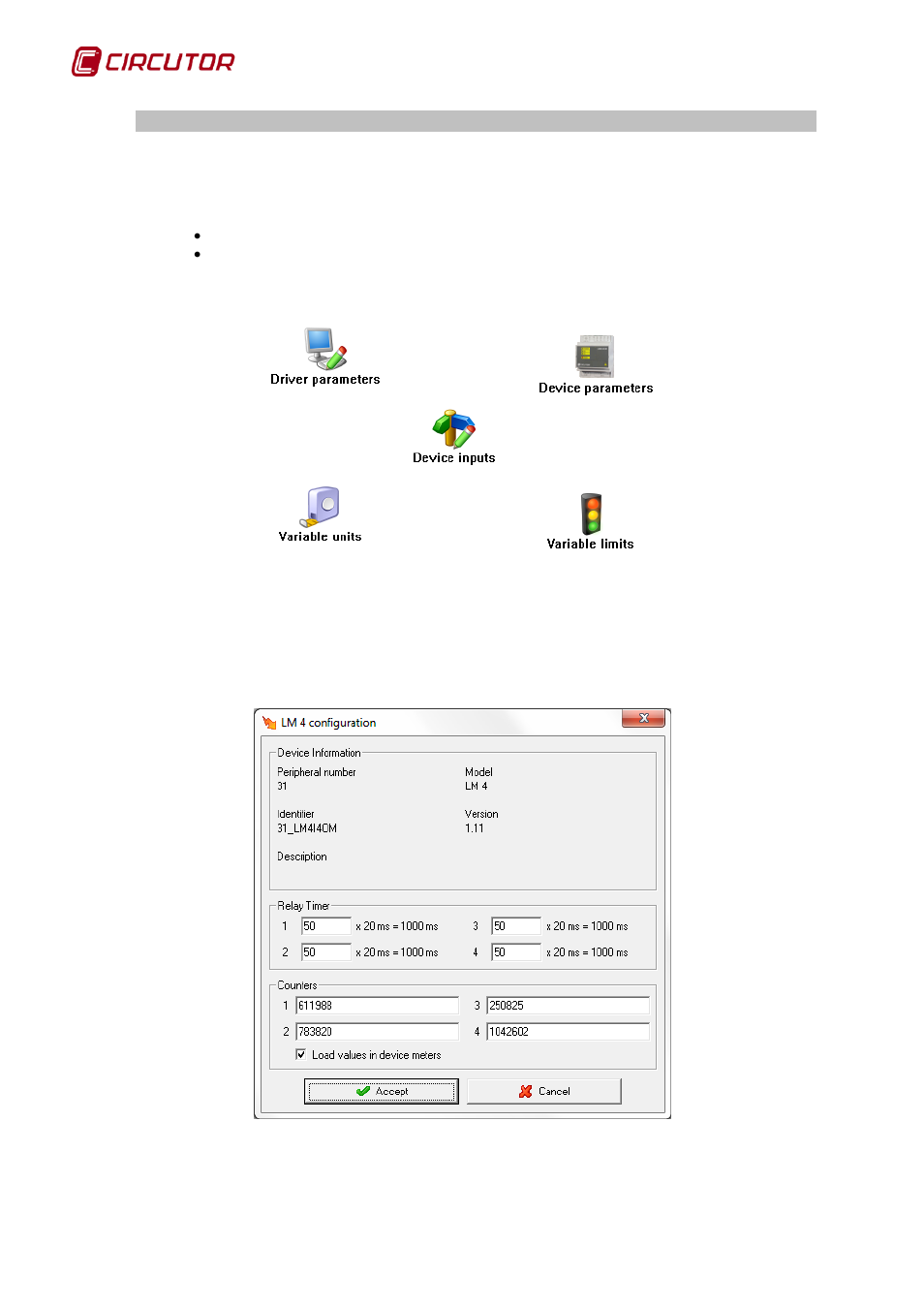 Driver options, 1 device parameters, Lm4i-4o-m | Device parameters | CIRCUTOR PowerStudio Series User Manual | Page 192 / 292