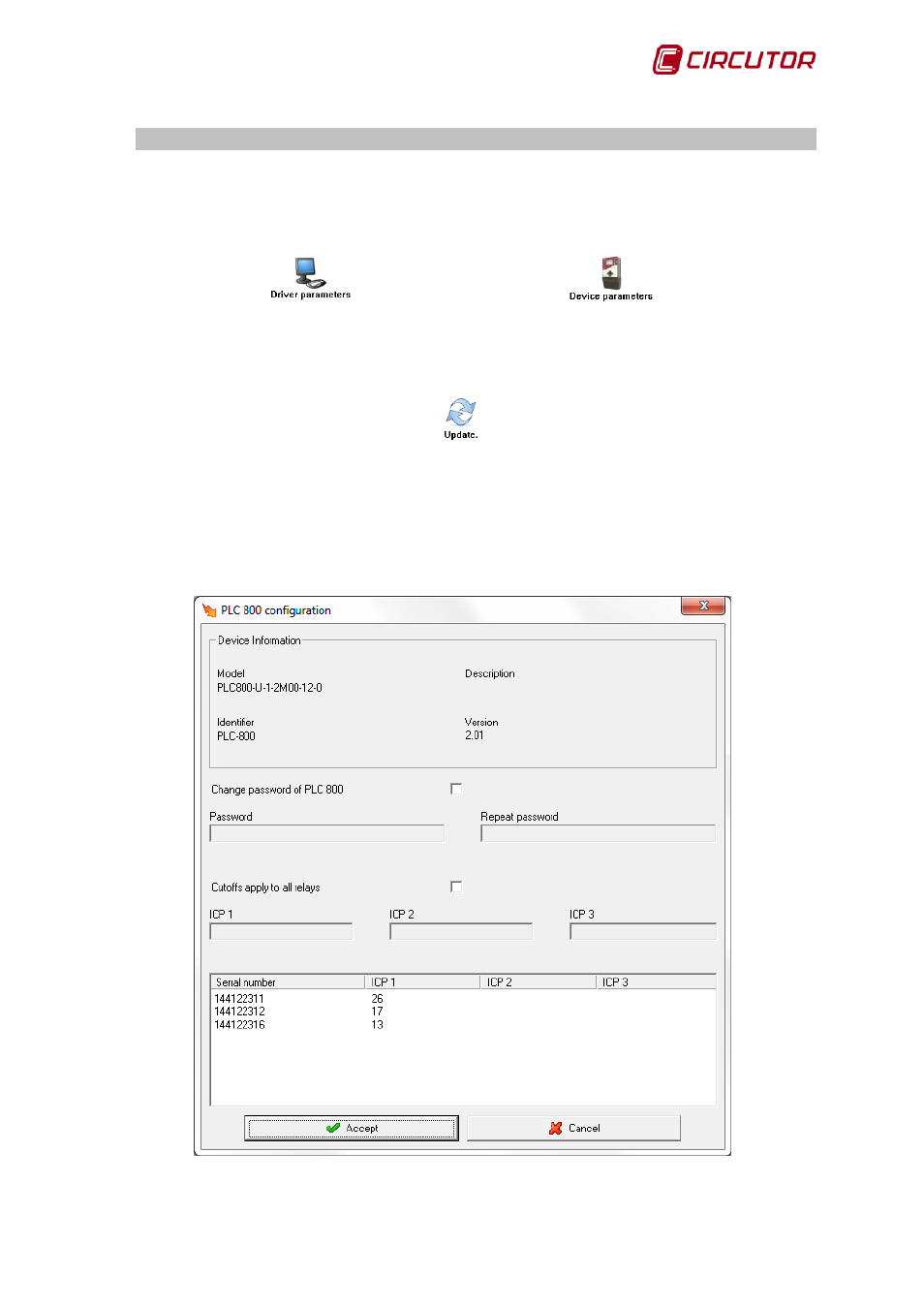Driver options, 1 device parameters, Plc800 | Device parameters | CIRCUTOR PowerStudio Series User Manual | Page 211 / 292