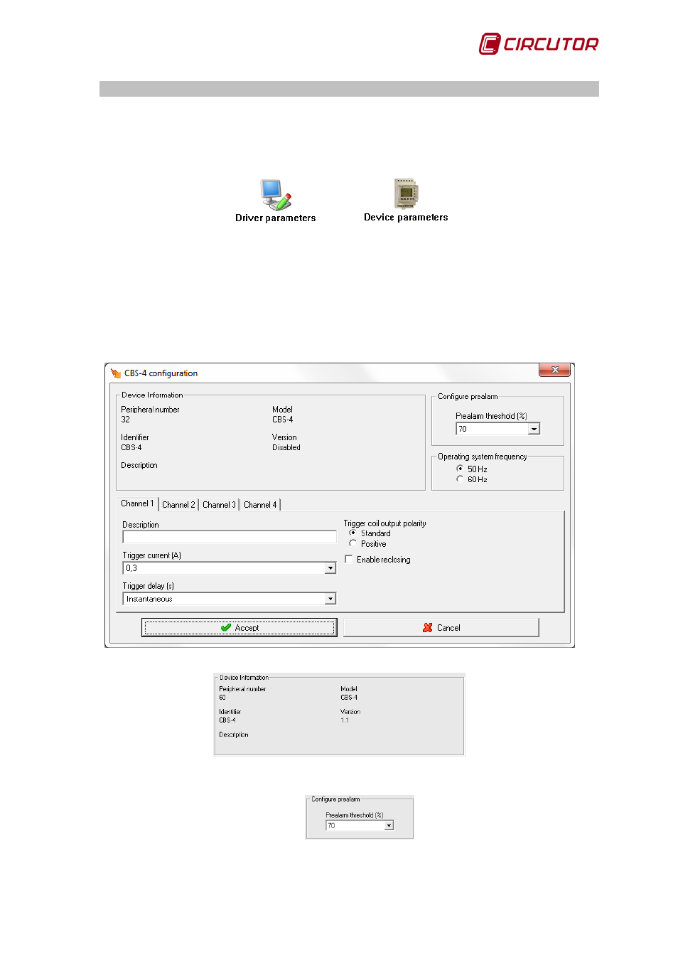 Driver options, 1 device parameters, 1 cbs-4 | Cbs-4, Device parameters, Cbs-4 /cbs-4 ra, 1 driver options | CIRCUTOR PowerStudio Series User Manual | Page 23 / 292