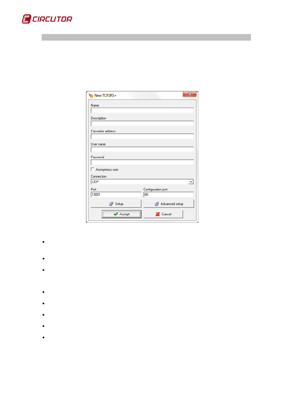 Configuration of a tcp2rs+ device, Tcp2rs, 1 configuration of a tcp2rs+ device | CIRCUTOR PowerStudio Series User Manual | Page 244 / 292