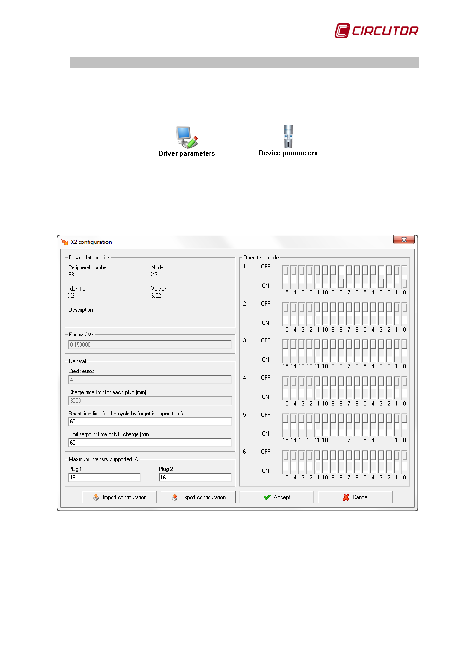 Driver options, 1 device parameters, Device parameters | CIRCUTOR PowerStudio Series User Manual | Page 261 / 292