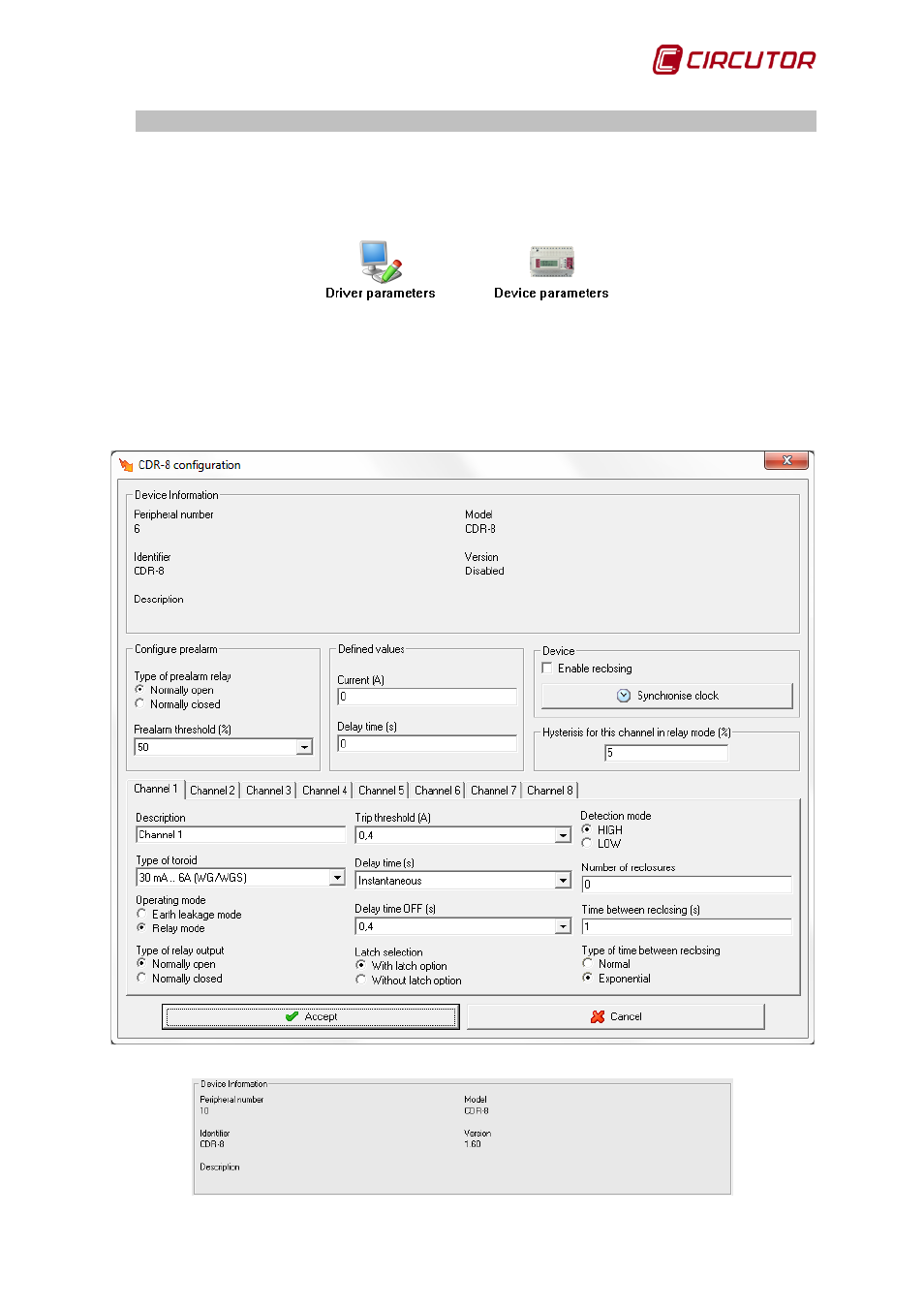 Driver options, 1 device parameters, Cdr-8 | Device parameters | CIRCUTOR PowerStudio Series User Manual | Page 55 / 292