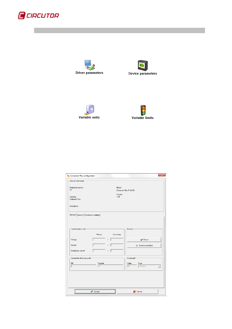Driver options, 1 device parameters, Computer | Plus, Device parameters | CIRCUTOR PowerStudio Series User Manual | Page 70 / 292