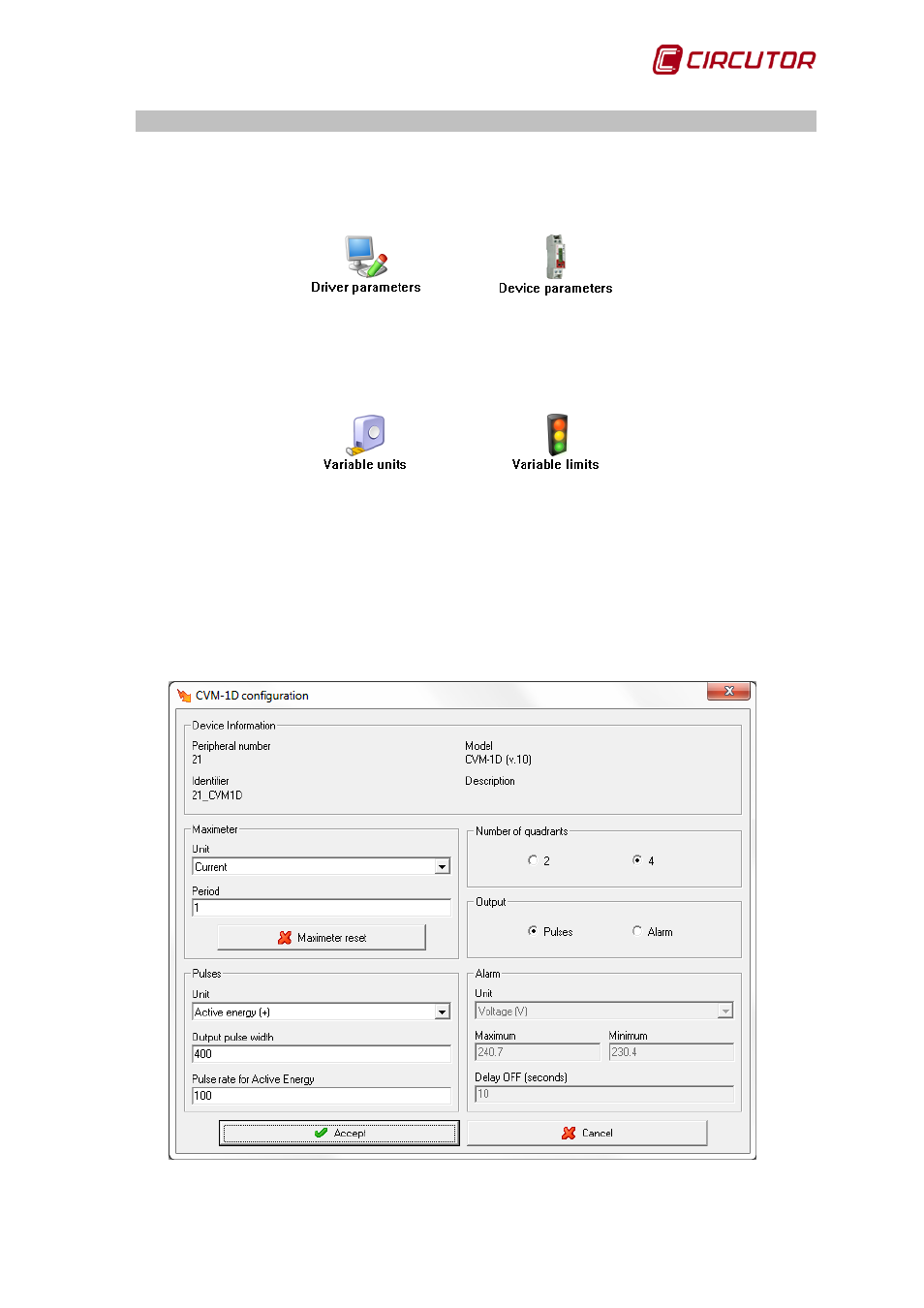 Driver options, 1 device parameters, Device parameters | CIRCUTOR PowerStudio Series User Manual | Page 91 / 292