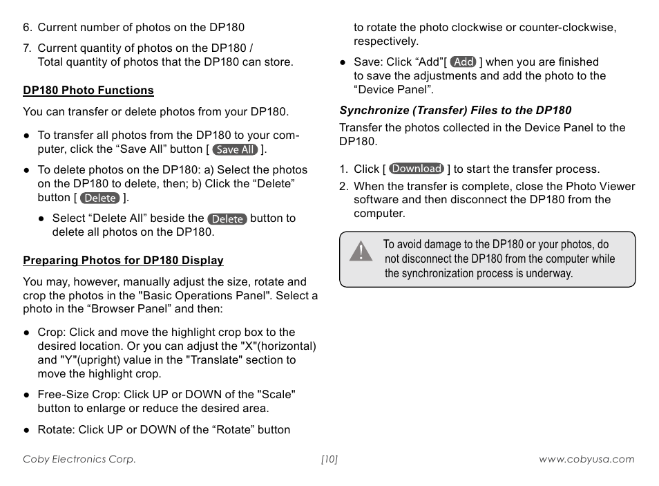 COBY electronic 180BW User Manual | Page 10 / 16