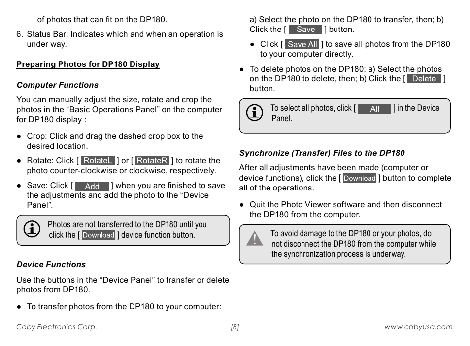 COBY electronic 180BW User Manual | Page 8 / 16