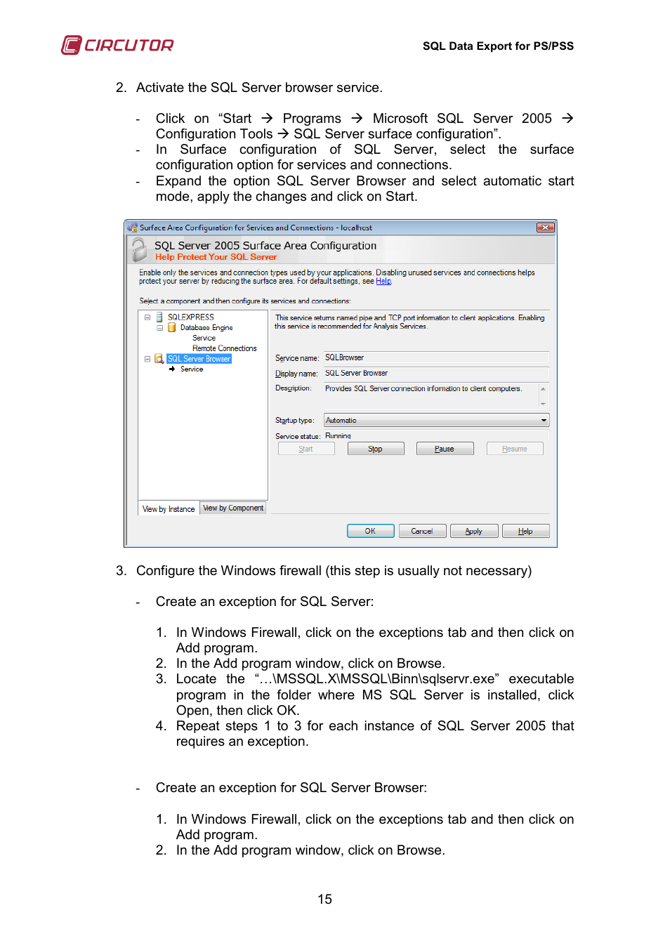 CIRCUTOR SQL Data Export User Manual | Page 15 / 28