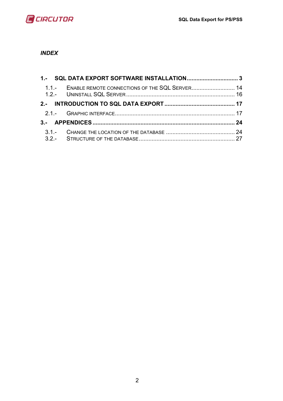 CIRCUTOR SQL Data Export User Manual | Page 2 / 28