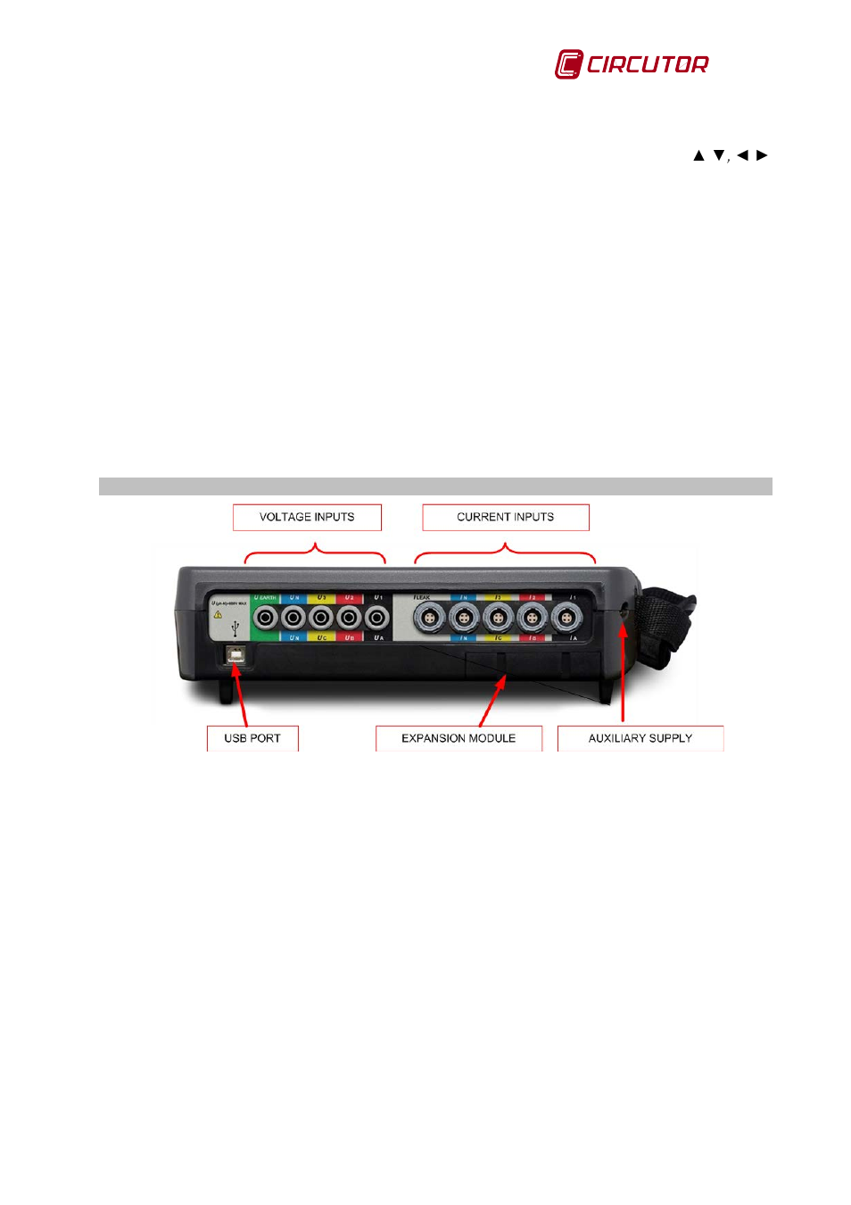 9 navigation keys, 10 buttons for drop-down menus, 11 icons | 12 screen, 3 connectors, 1 voltage inputs, 2 current inputs, 3 usb port, Navigation keys, Buttons for drop-down menus | CIRCUTOR AR6 Series User Manual | Page 11 / 69