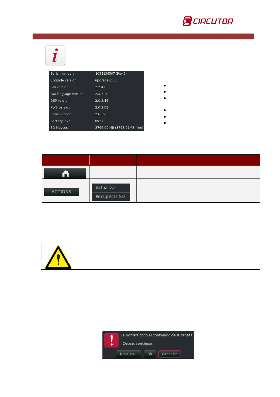 9 system information menu, 1 update, 2 recover sd | System information menu, Update, Recover sd, Meter | CIRCUTOR AR6 Series User Manual | Page 25 / 69