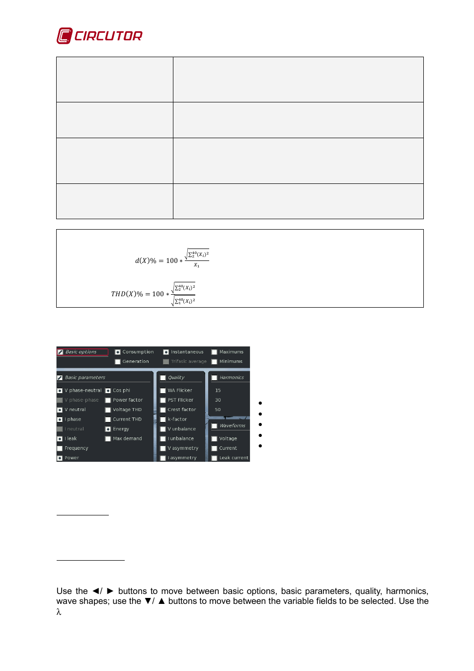 3 variable selection, Variable selection | CIRCUTOR AR6 Series User Manual | Page 30 / 69