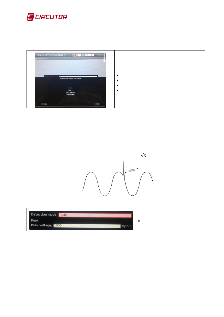 5 transients, Peak, Wave | Transients | CIRCUTOR AR6 Series User Manual | Page 32 / 69