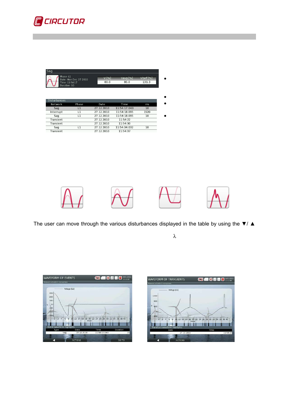 3 disturbances, 1 disturbance wave shape, Isturbances | Disturbance wave shape | CIRCUTOR AR6 Series User Manual | Page 38 / 69