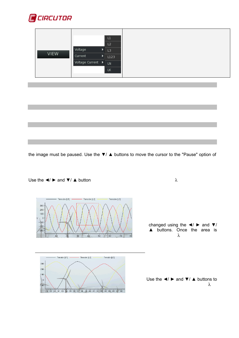 1 photo, 2 pause, 3 run | 4 zoom in, zoom out, Hoto, Ause, Oom in, Oom out | CIRCUTOR AR6 Series User Manual | Page 42 / 69