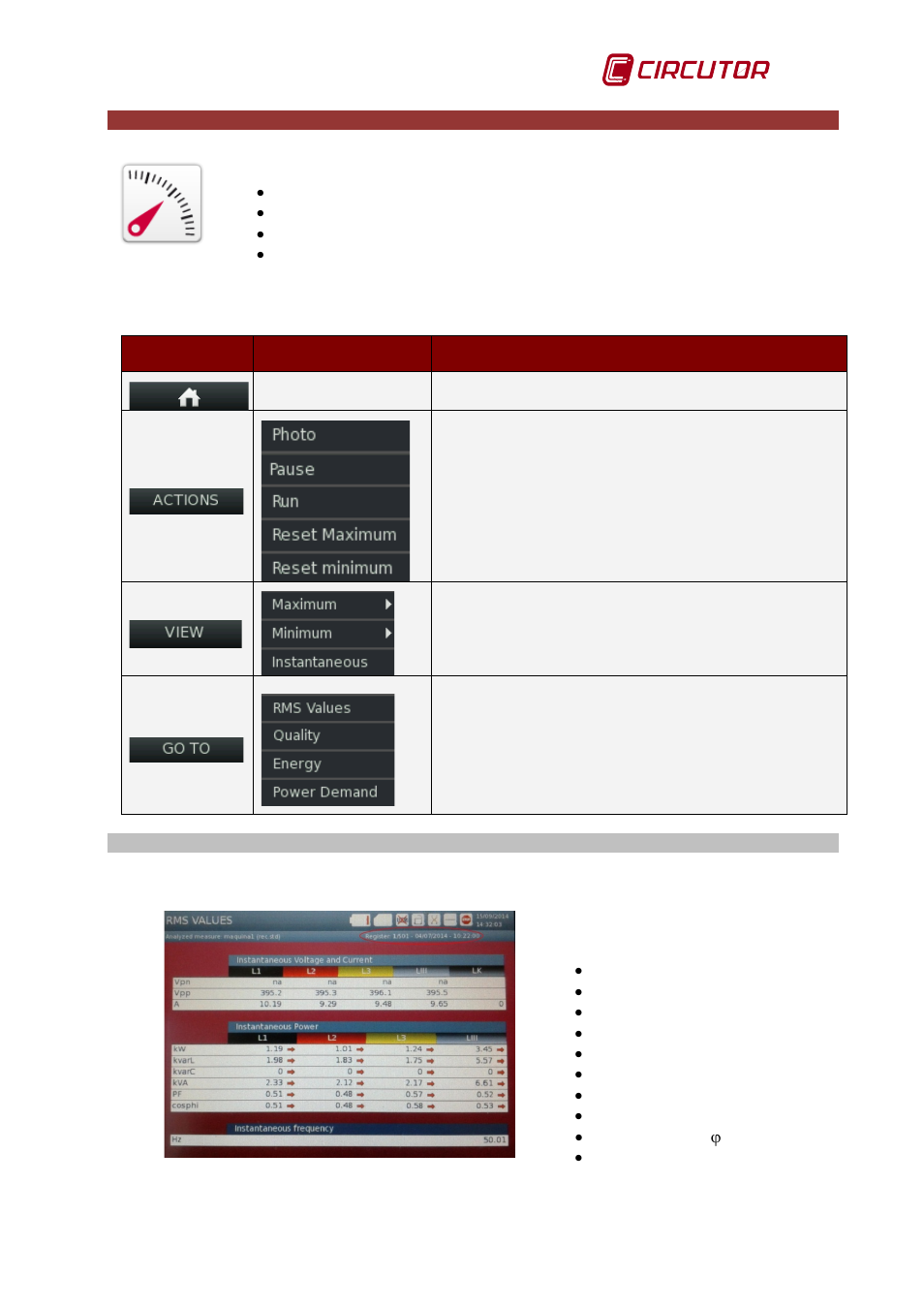 13 meter menu, 1 real time rms values screen, Meter menu | Eal time, Values screen | CIRCUTOR AR6 Series User Manual | Page 43 / 69