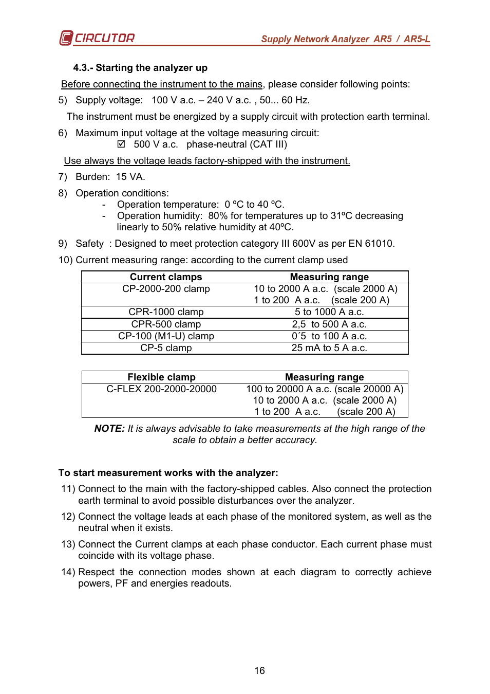 CIRCUTOR AR5L Series User Manual | Page 16 / 52