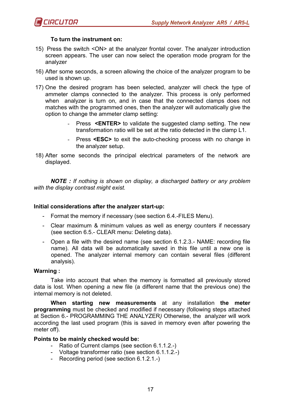CIRCUTOR AR5L Series User Manual | Page 17 / 52