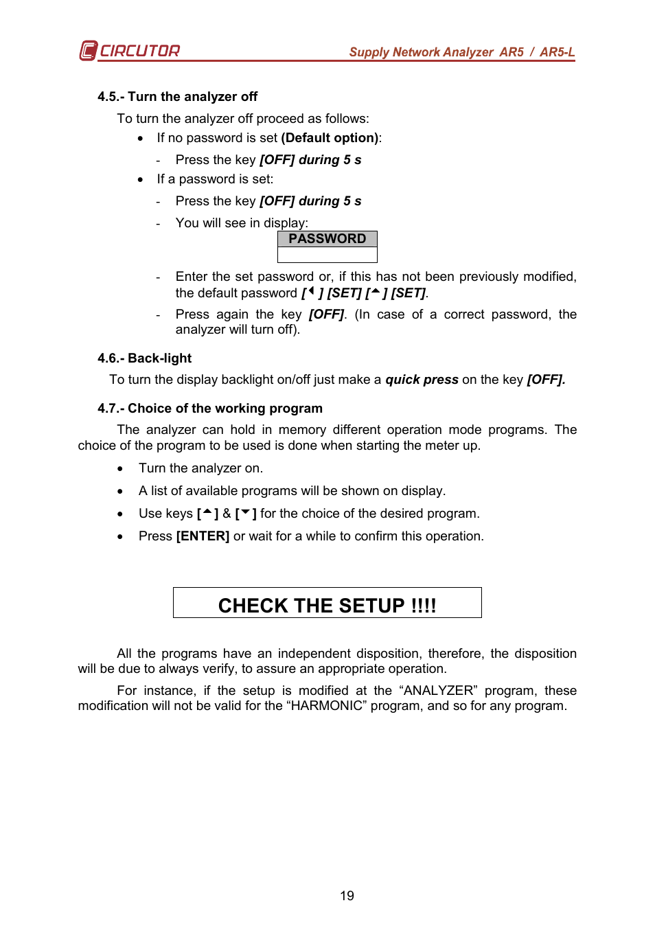 Check the setup | CIRCUTOR AR5L Series User Manual | Page 19 / 52