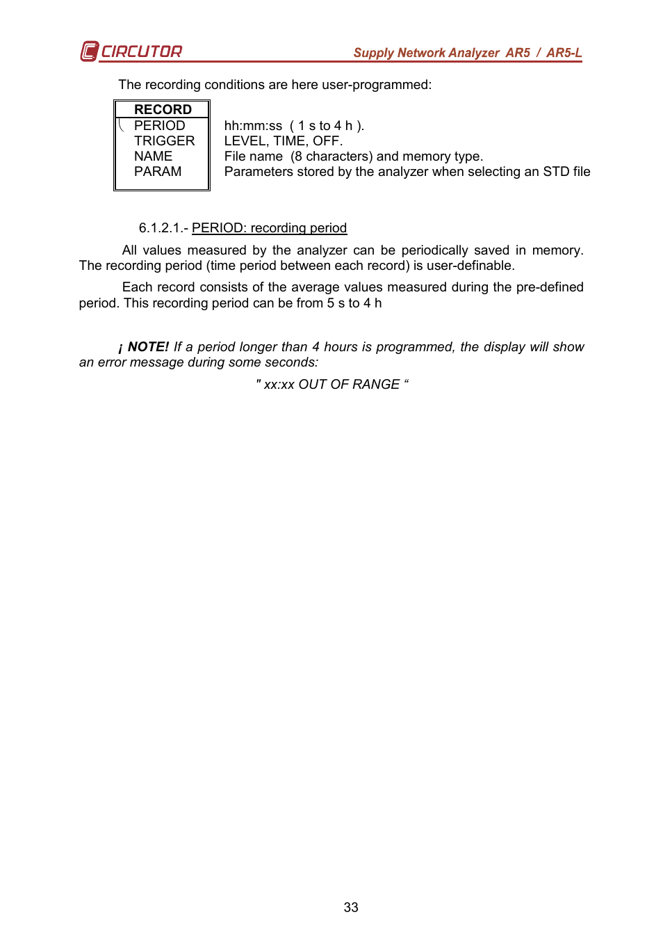 CIRCUTOR AR5L Series User Manual | Page 33 / 52