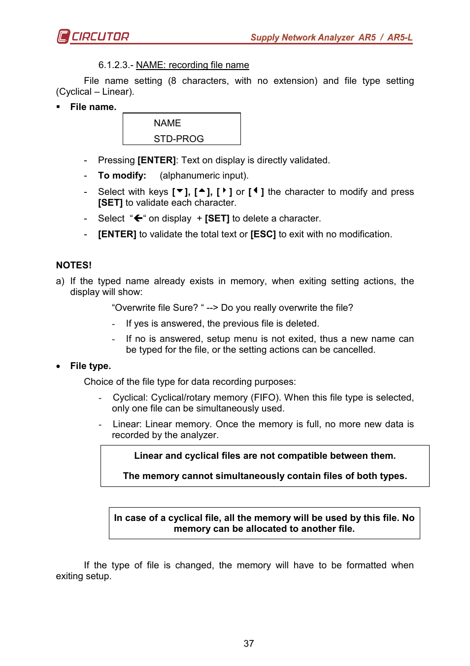 CIRCUTOR AR5L Series User Manual | Page 37 / 52